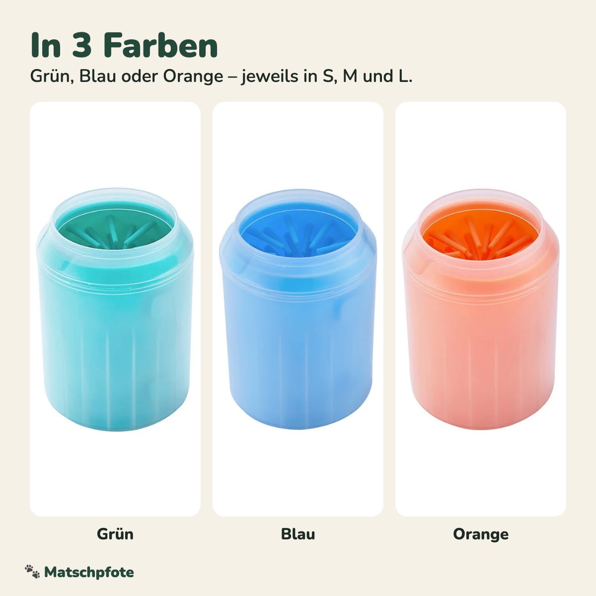 Pfotenreiniger in Grün, Blau und Orange